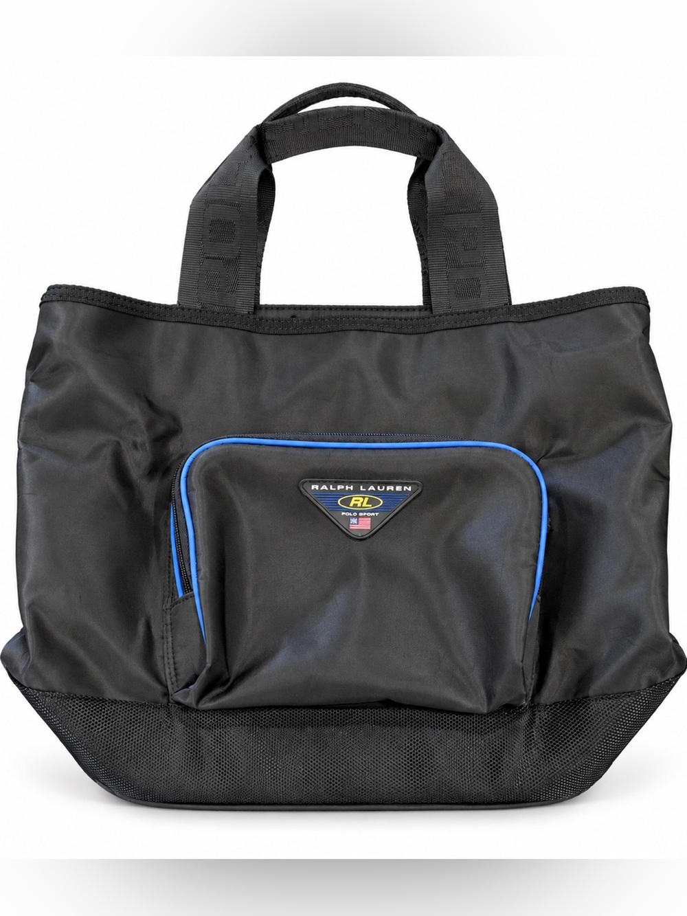 90s Polo Sport Ralph Lauren Nylon Tote Bag Black Blue Y2K Vintage